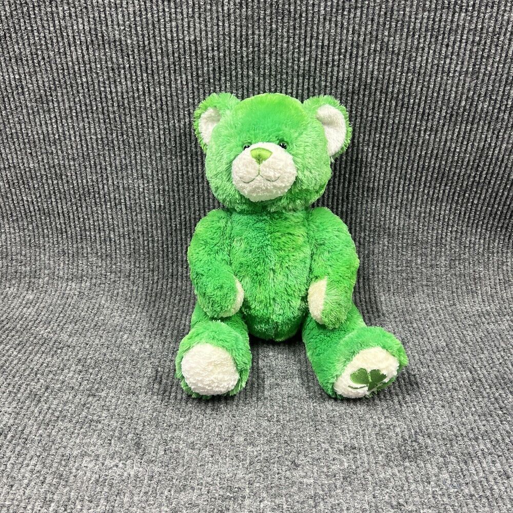 Build A Bear 16” Shamrock Green Bear Plush Embroidered Paw Green Eyes St Patrick